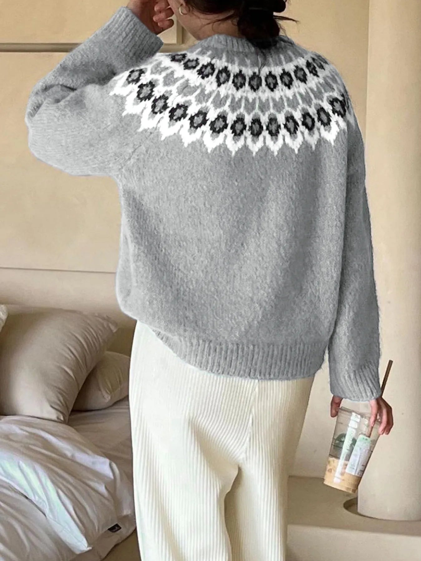 Bertha | Suéter Nordic Fair Isle Estampado Cuello Redondo
