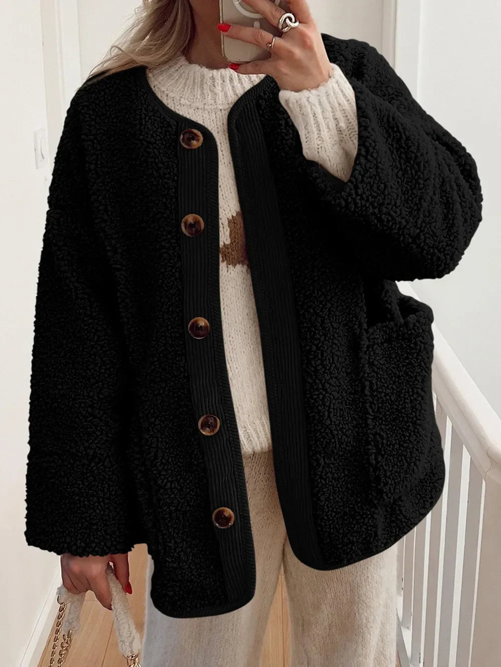 Regina | Chaqueta Sherpa Suave - Negro