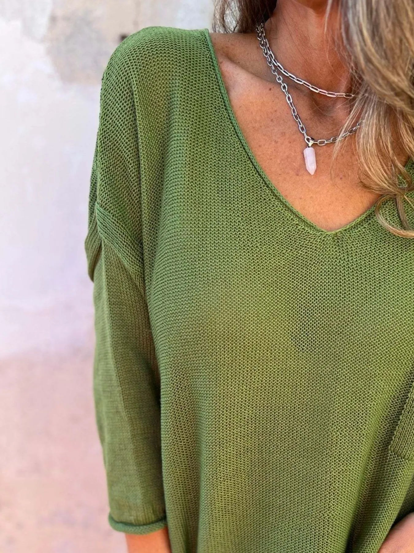 Audrey | Suéter Full Size Casual Escote V Tejido Plus Size