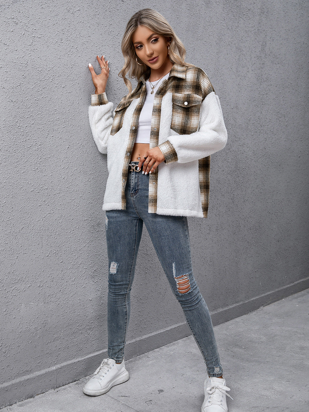 Lourdes | Chaqueta Cuadros Clásica - Khaki