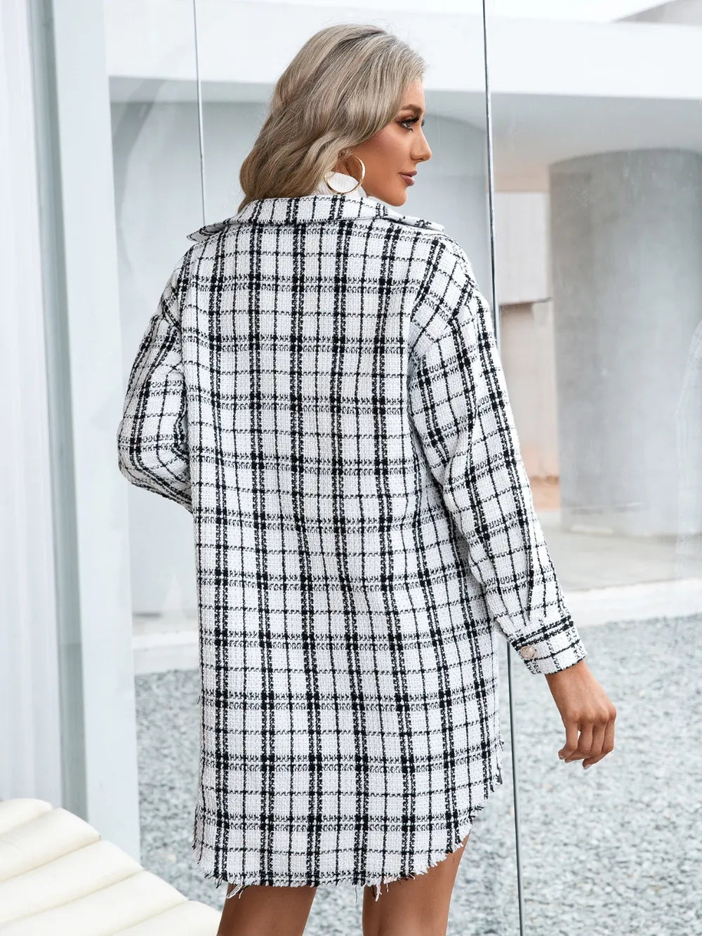 Romina | Chaqueta Cuadros Clásica - Blanco