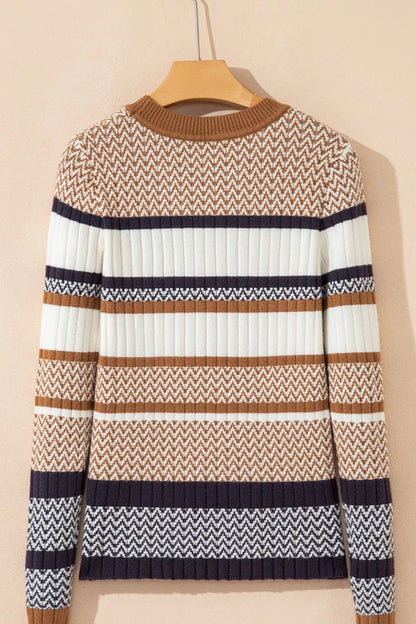 Dunia | Suéter Stripe Stylish Estampado Tejidoted Acanalado Trim Slim