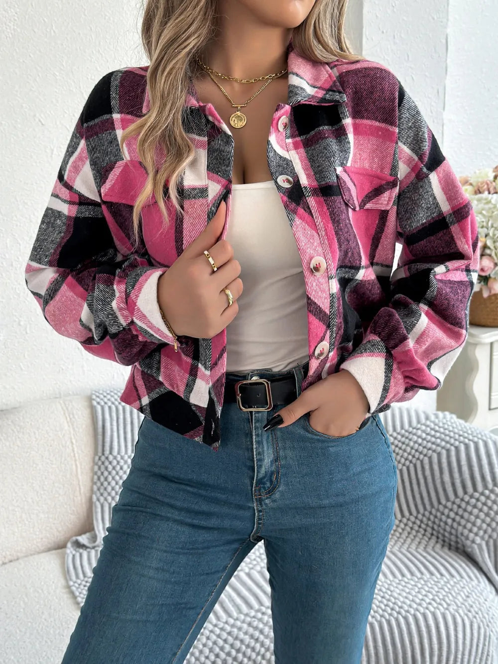 Esmeralda | Chaqueta Cuadros Clásica - Terracota