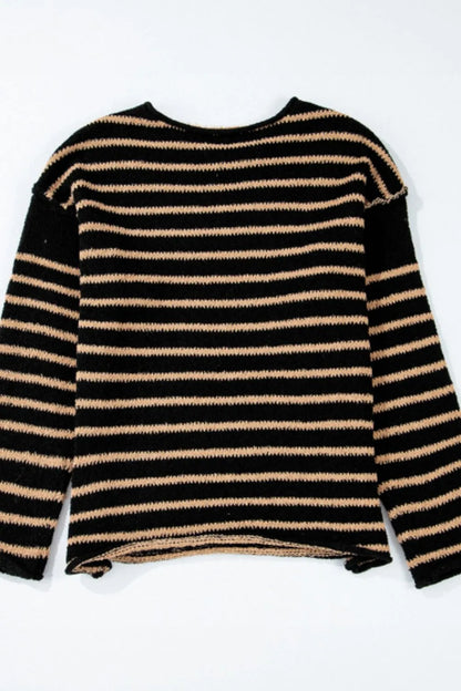 Dora | Suéter Stripe Hombros Caídos Cuello Redondo