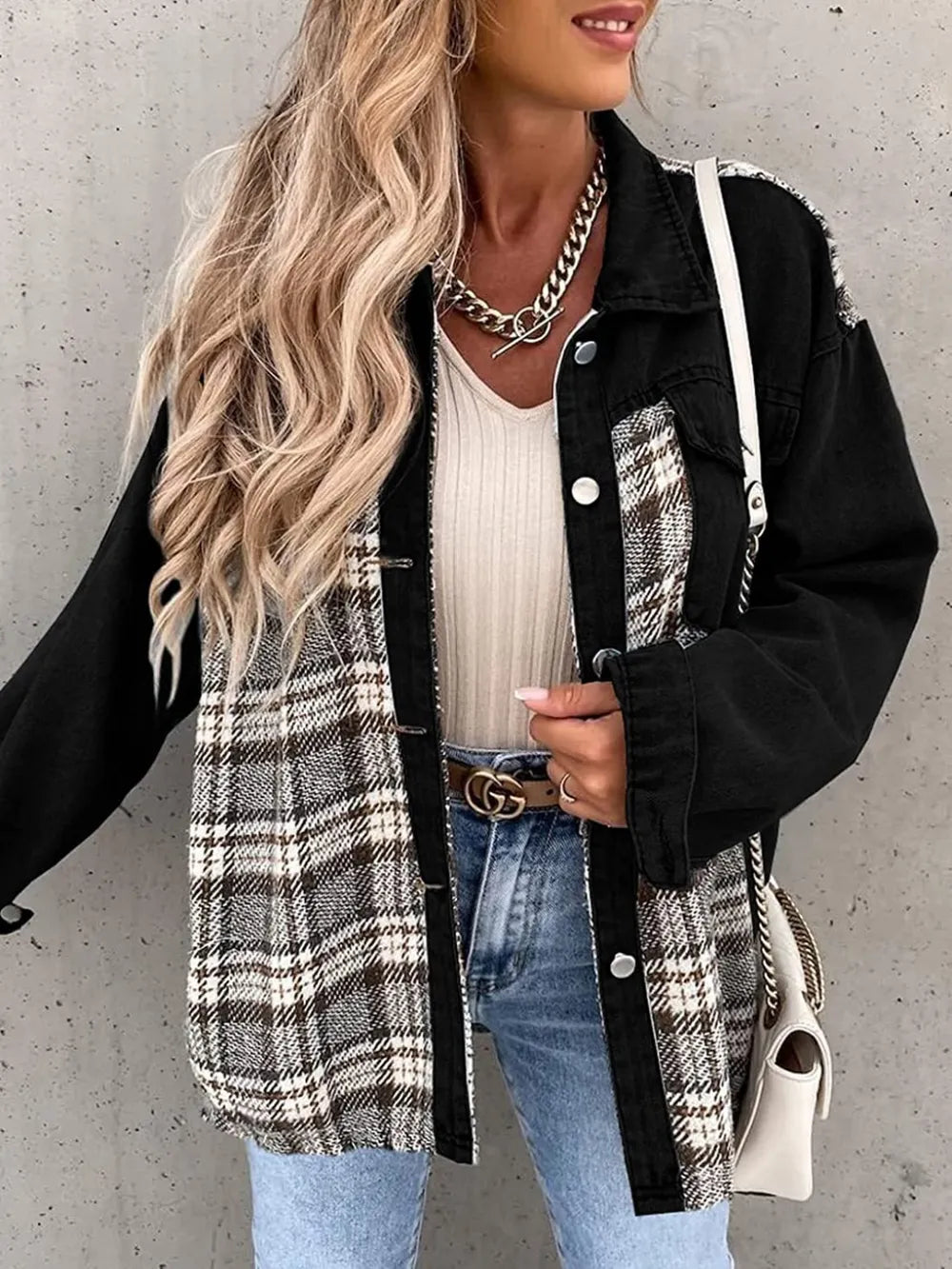 Renata | Chaqueta Cuadros Clásica - Negro