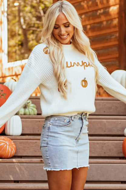 Czarina | Suéter Pumpkin Embroidery Manga Larga