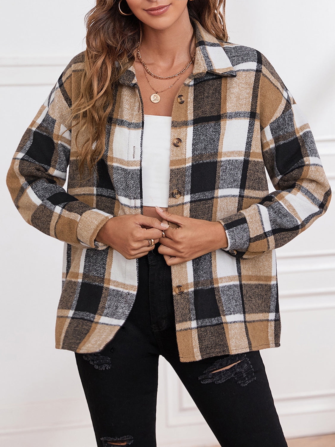 Isabella | Chaqueta Cuadros Clásica - Ocre