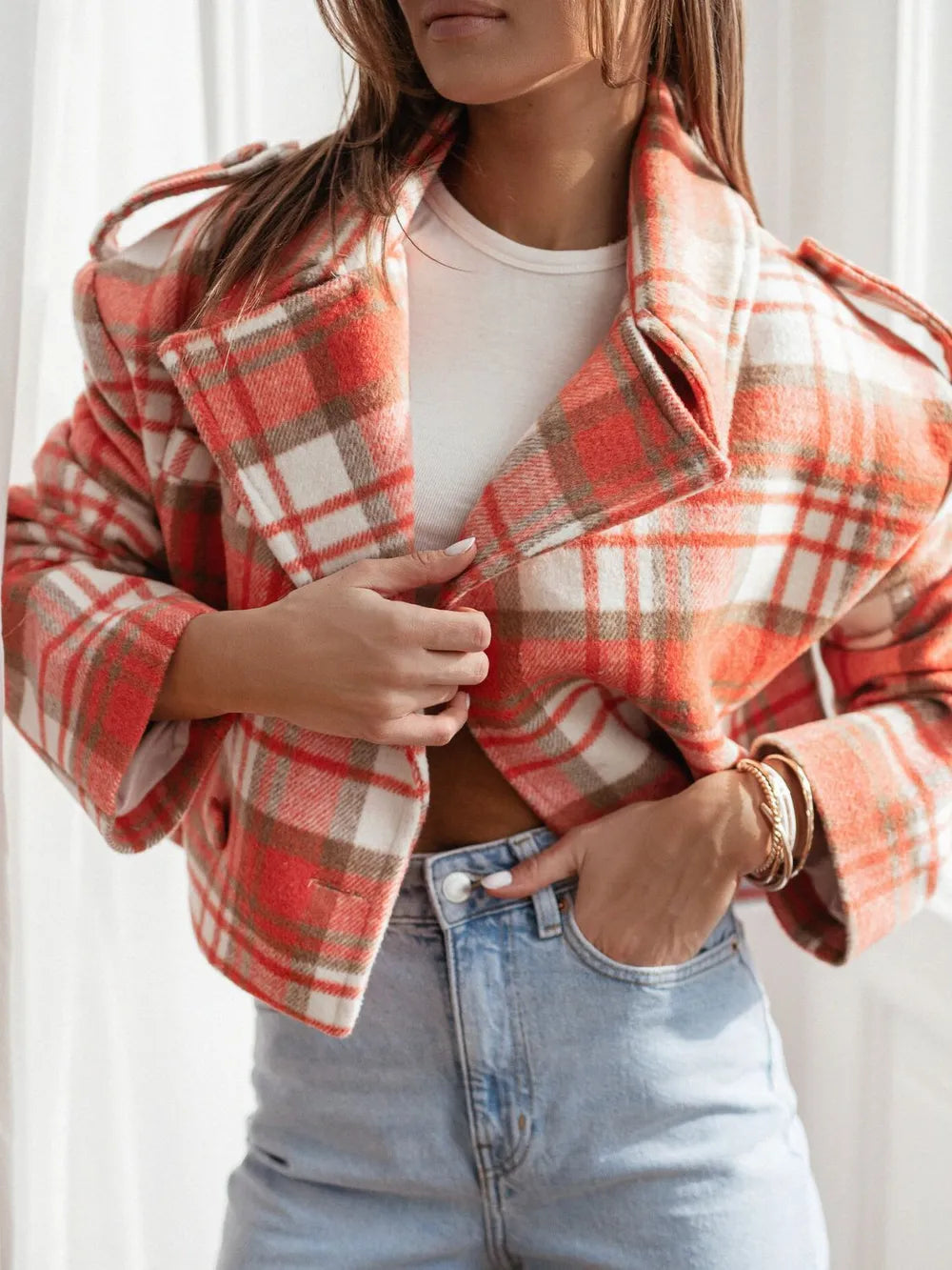 Gloria | Chaqueta Tartán Elegante - Naranja