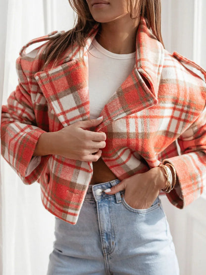 Gloria | Chaqueta Tartán Elegante - Naranja
