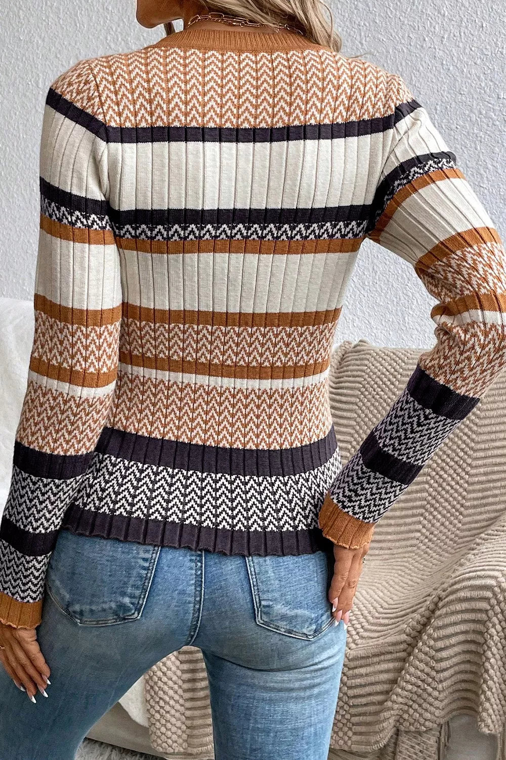 Dunia | Suéter Stripe Stylish Estampado Tejidoted Acanalado Trim Slim