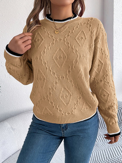 Arlene | Suéter Con Contraste Trim Cuello Redondo Manga Larga
