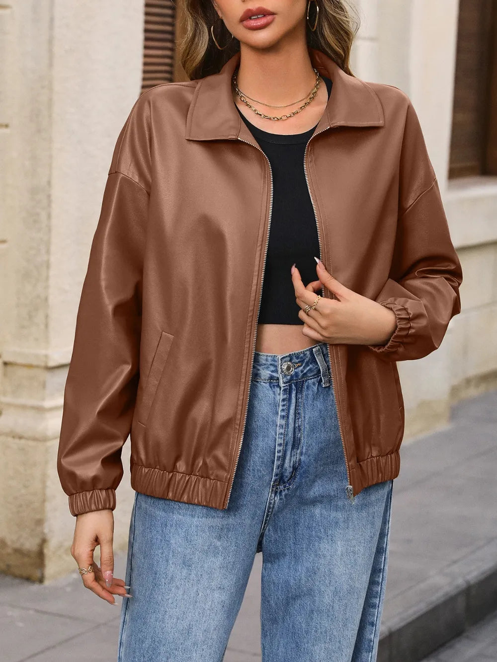 Claudia | Chaqueta Polar Zip - Café
