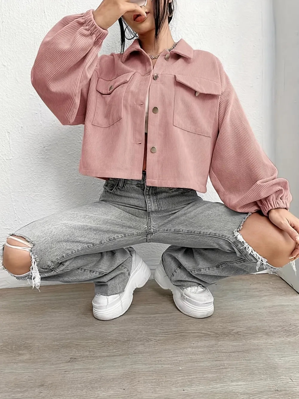 Vera | Chaqueta Hombro Caído - Pale Rosado Empolvado
