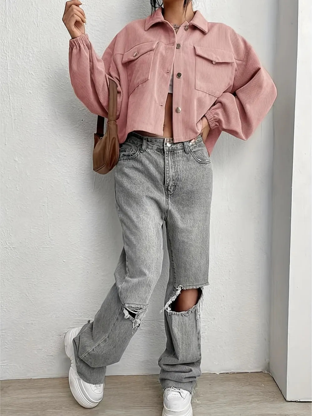 Vera | Chaqueta Hombro Caído - Pale Rosado Empolvado