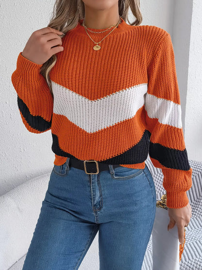 Amaia | Suéter Chevron Stripe Bicolor Cuello Redondo