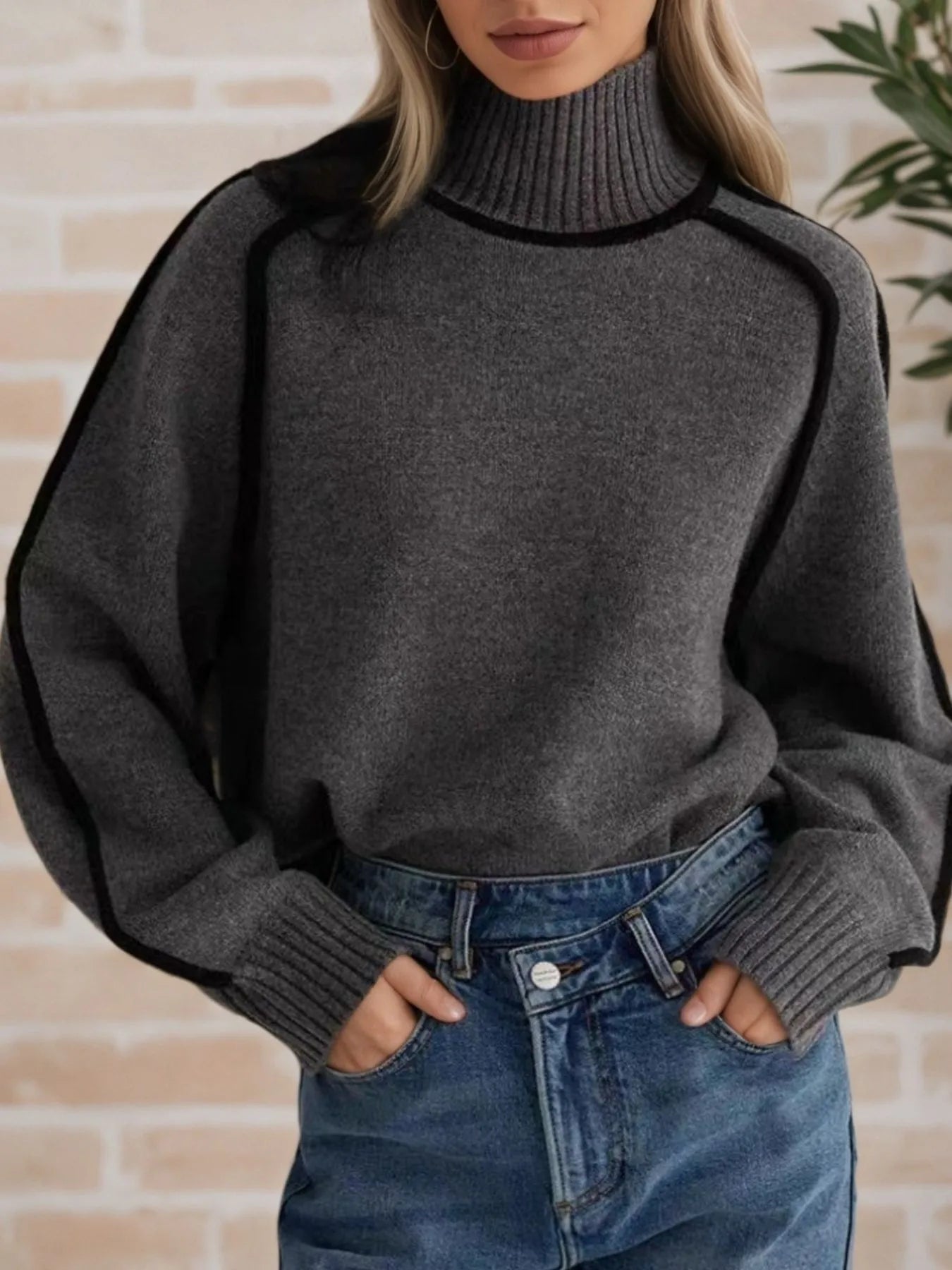 Armanda | Suéter Con Contraste Trim Cuello Alto