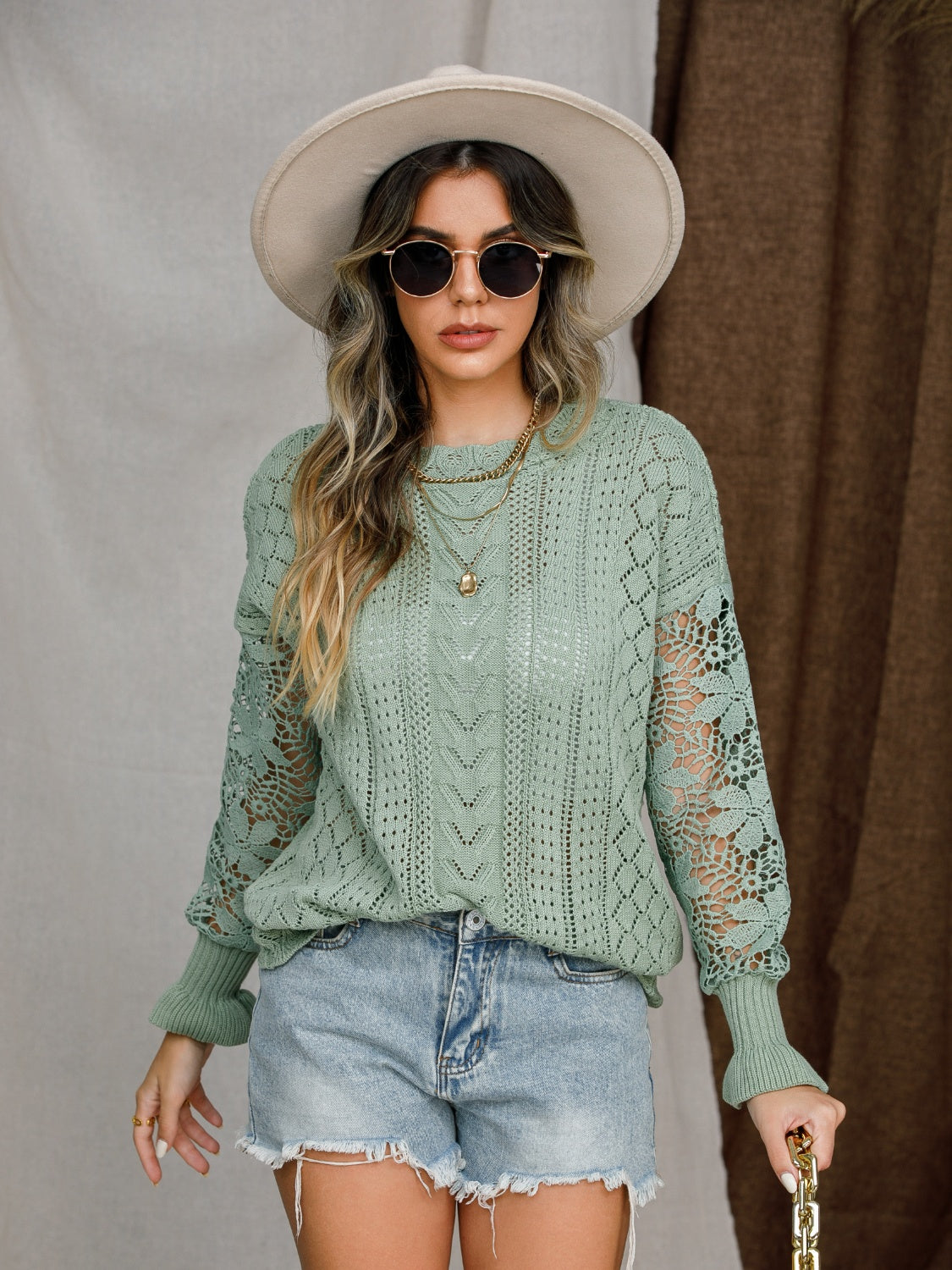 Auba | Suéter Eyelet Crochet Manga Linterna