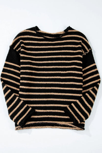 Dora | Suéter Stripe Hombros Caídos Cuello Redondo