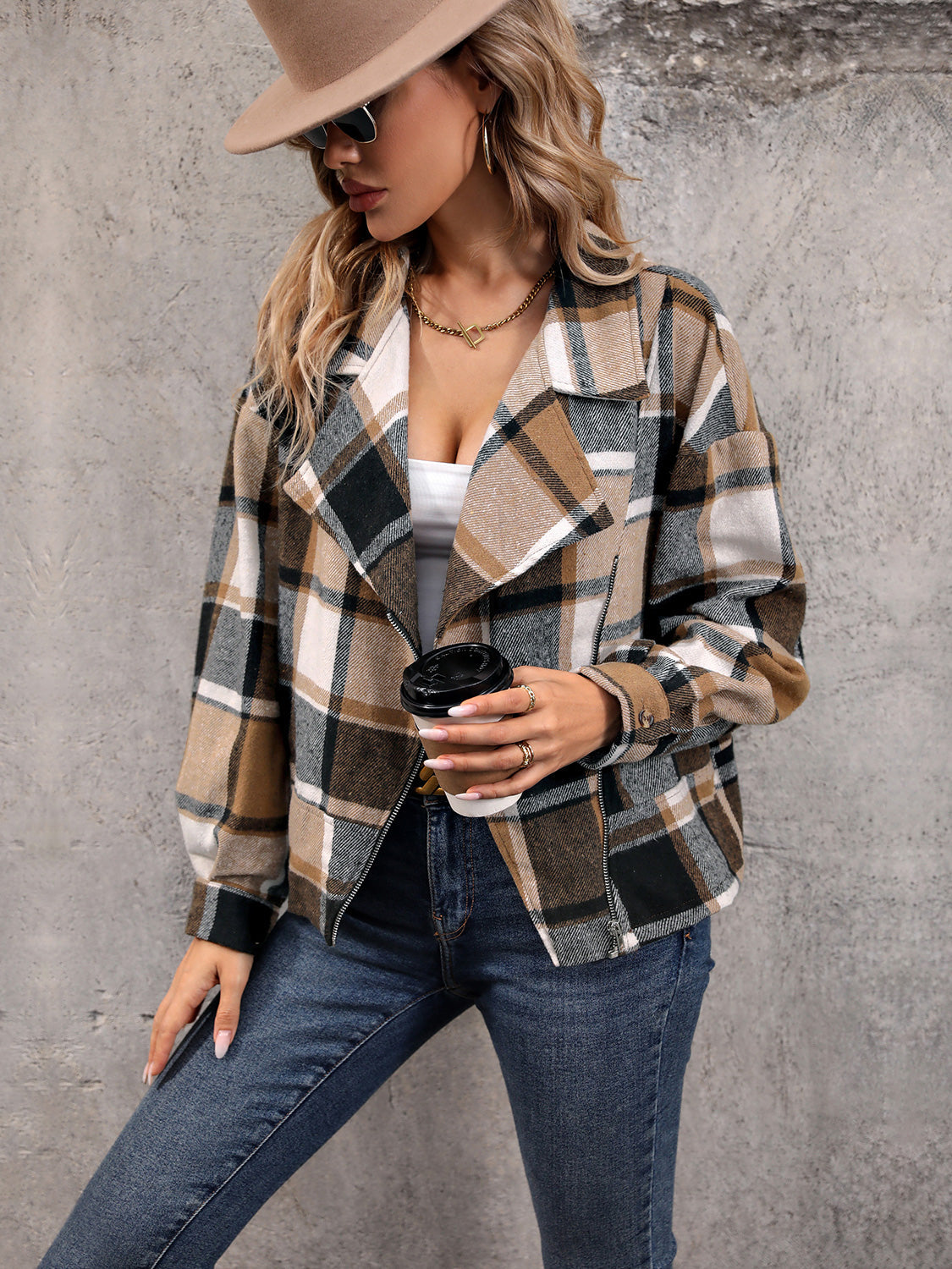 Catalina | Chaqueta Tartán Elegante - Camello