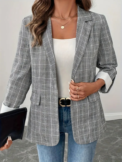 Jimena | Blazer Cuadros Cuello Solapa Un Botonadura