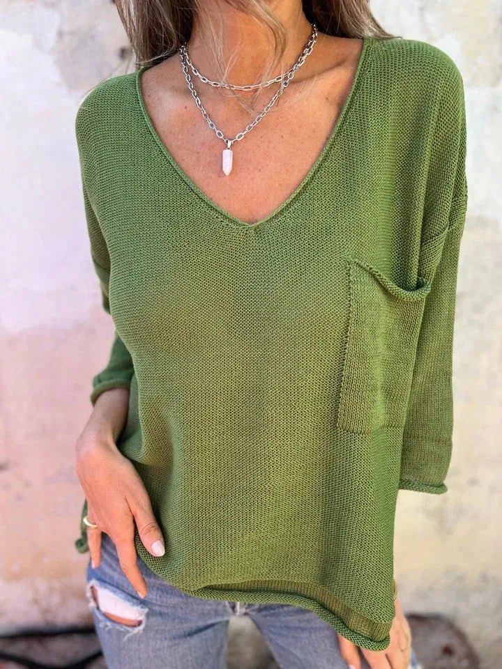 Audrey | Suéter Full Size Casual Escote V Tejido Plus Size