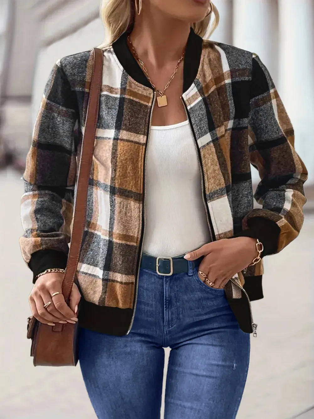 Inés | Chaqueta Tartán Elegante - Caramelo