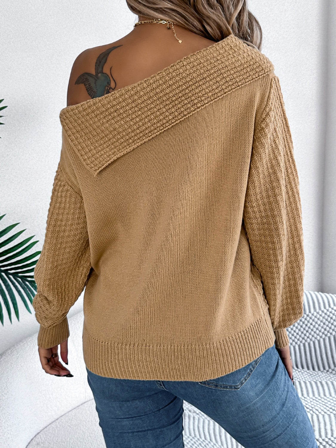 Aliana | Suéter Tejido Trenzado Un Hombro Manga Larga