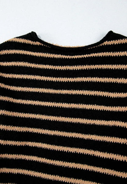 Dora | Suéter Stripe Hombros Caídos Cuello Redondo