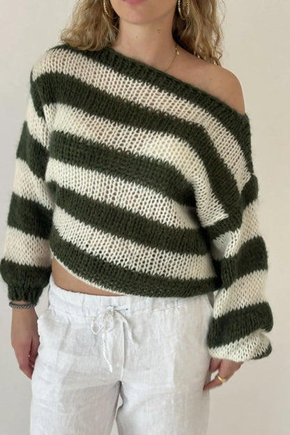 Areli | Suéter Con Contraste Rayas Cuello Barco Manga Larga