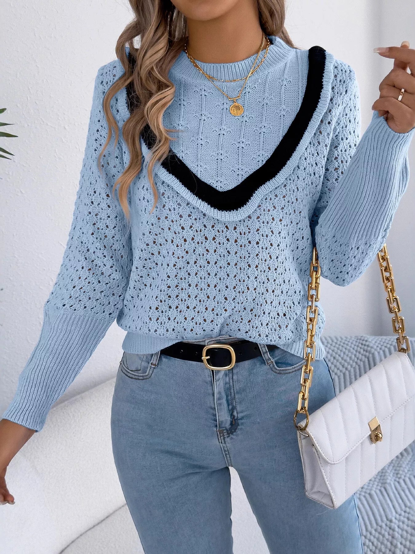 Azucena | Suéter Hollow Out With Con Contraste Trim