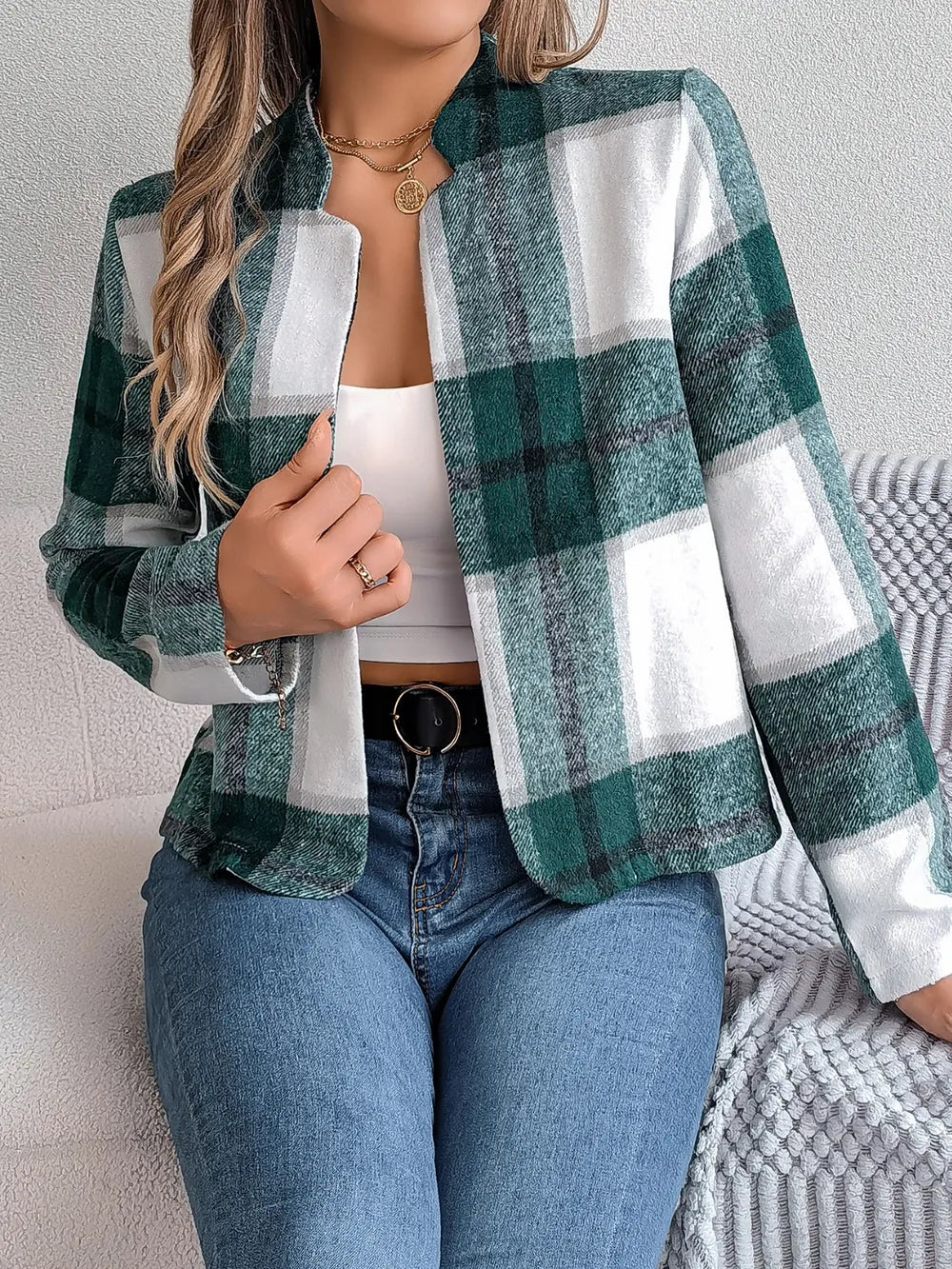 Blanca | Chaqueta Tartán Elegante - Azul Oscuro