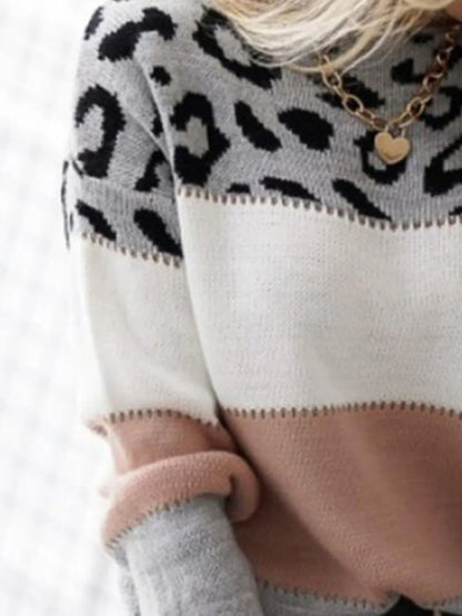 Barbara | Suéter Leopard Bicolor Cuello Redondo Manga Larga