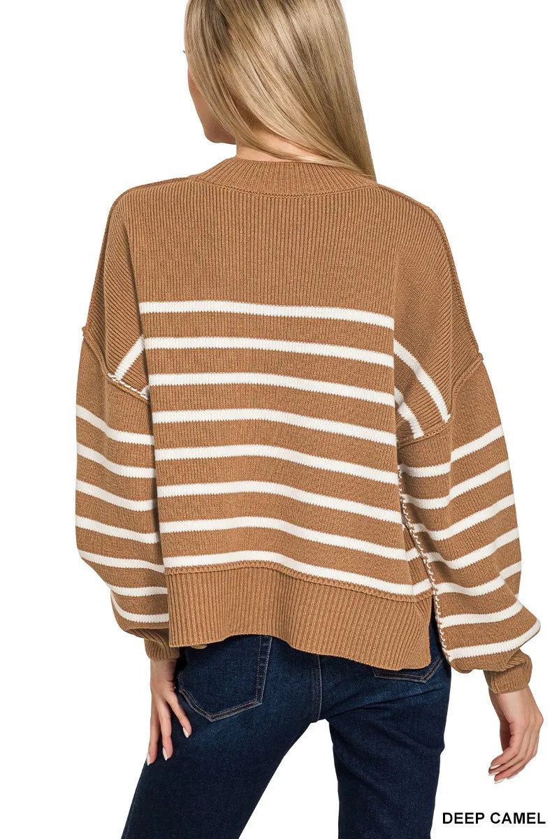 Feliciana | Suéter Zenana Exposed Seam Rayas Oversize