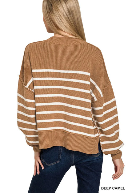 Feliciana | Suéter Zenana Exposed Seam Rayas Oversize
