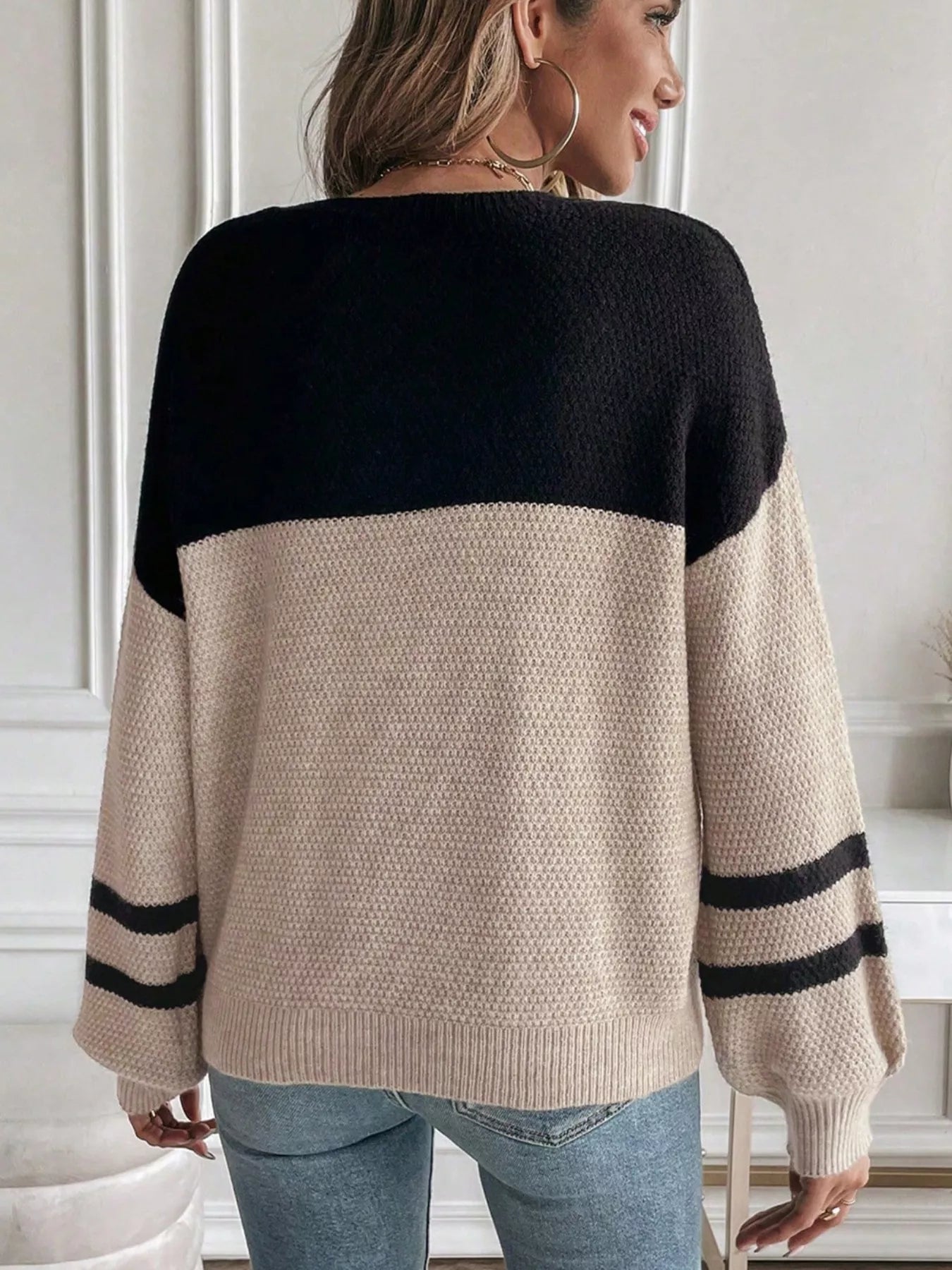 Aminta | Suéter Bicolor Tejido Rayas Detail Casual