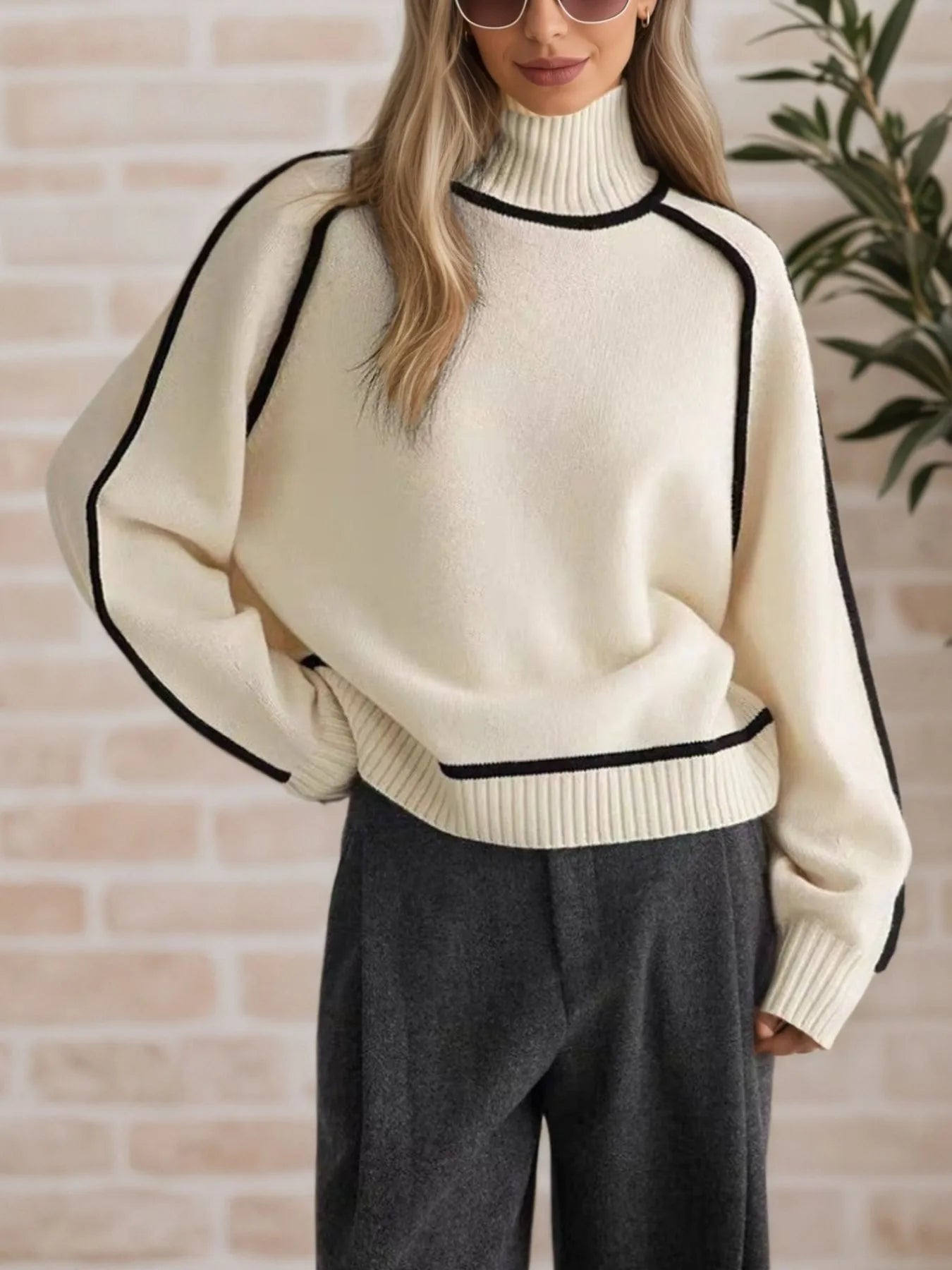 Armanda | Suéter Con Contraste Trim Cuello Alto
