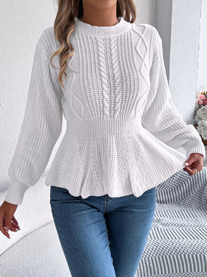 Alara | Suéter Tejido Trenzado Cuello Redondo Peplum