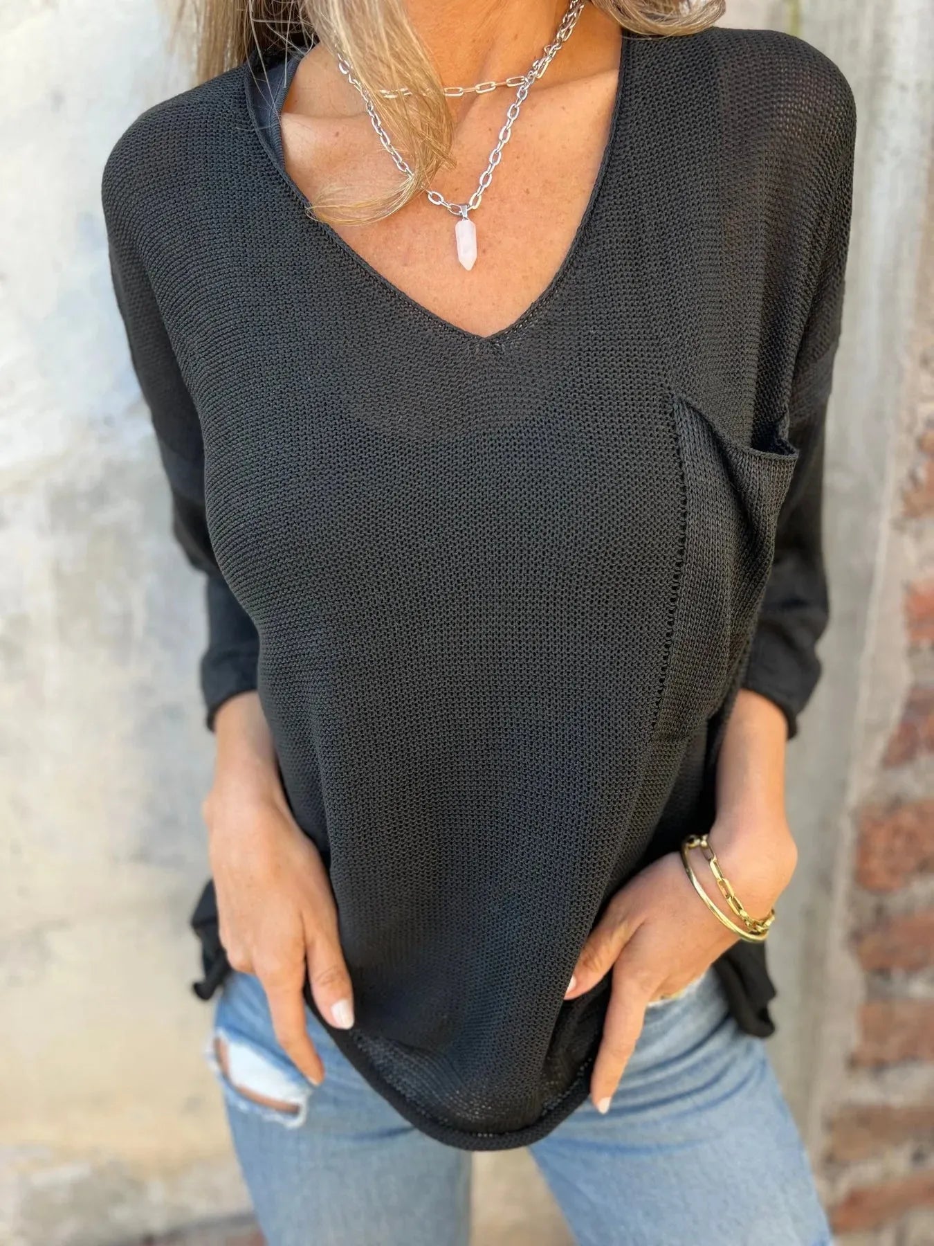 Audrey | Suéter Full Size Casual Escote V Tejido Plus Size