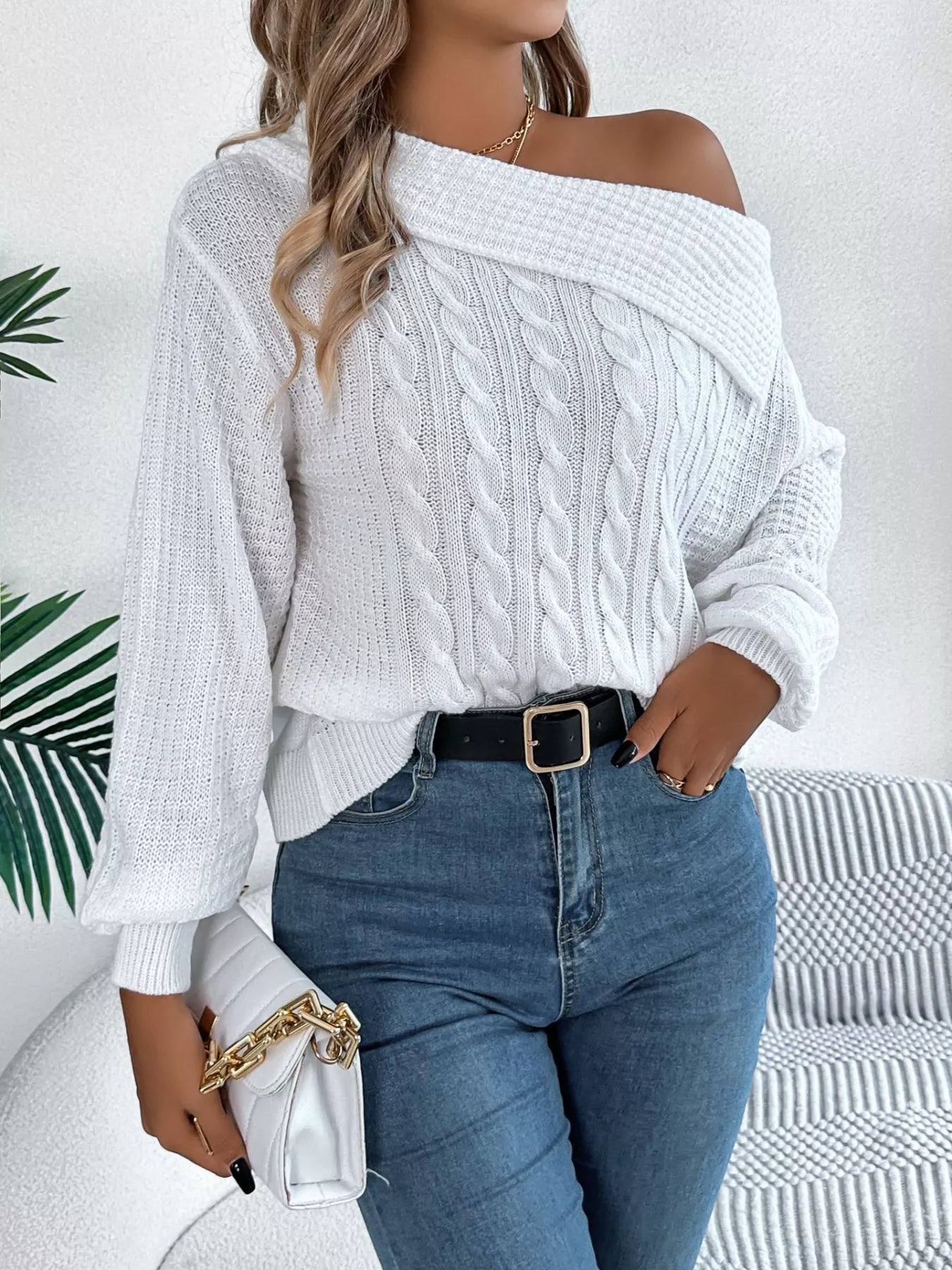 Betty | Suéter Hombro Descubierto Tejido Trenzado