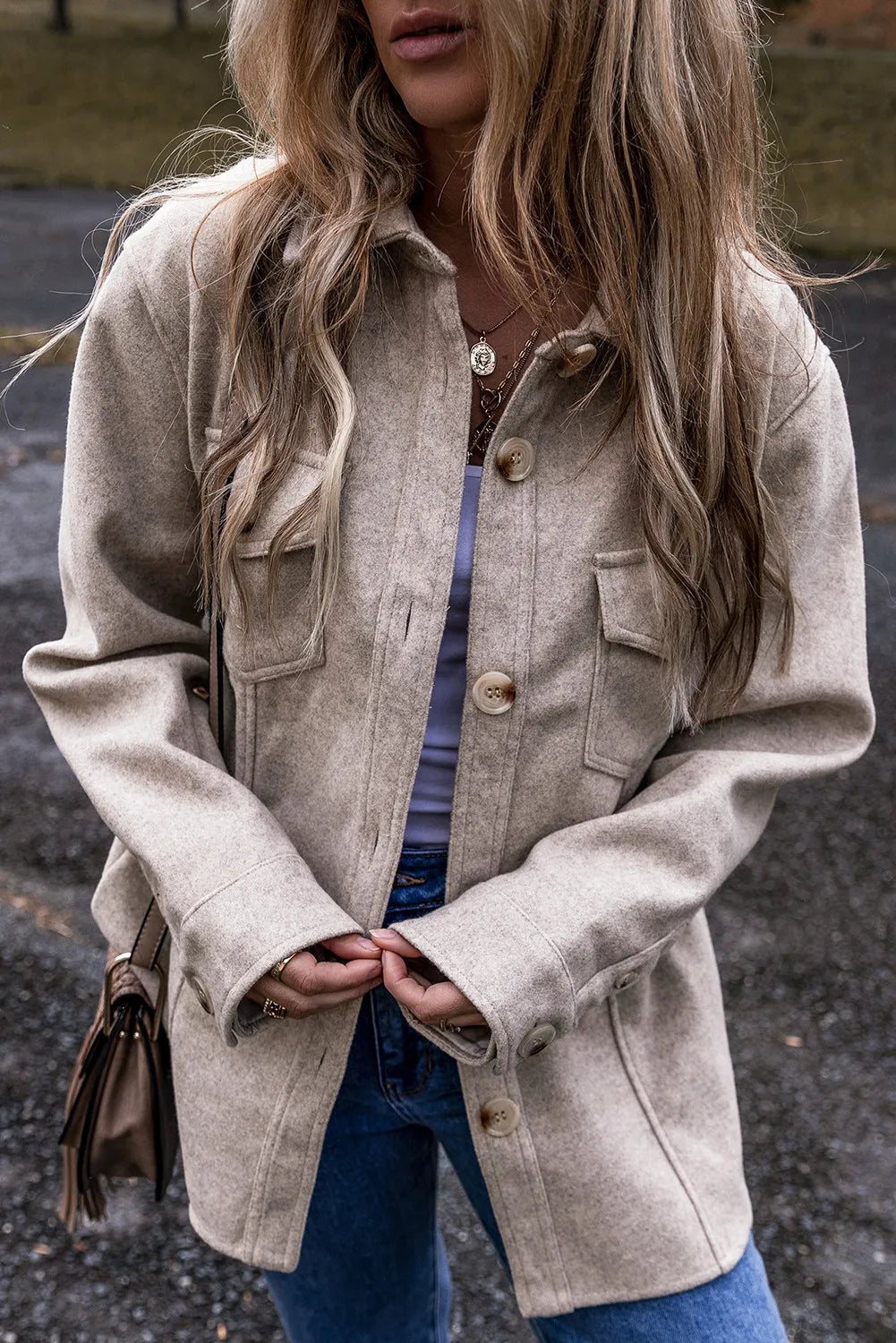 Lorena | Chaqueta Cuello Estructurado - Dust Storm