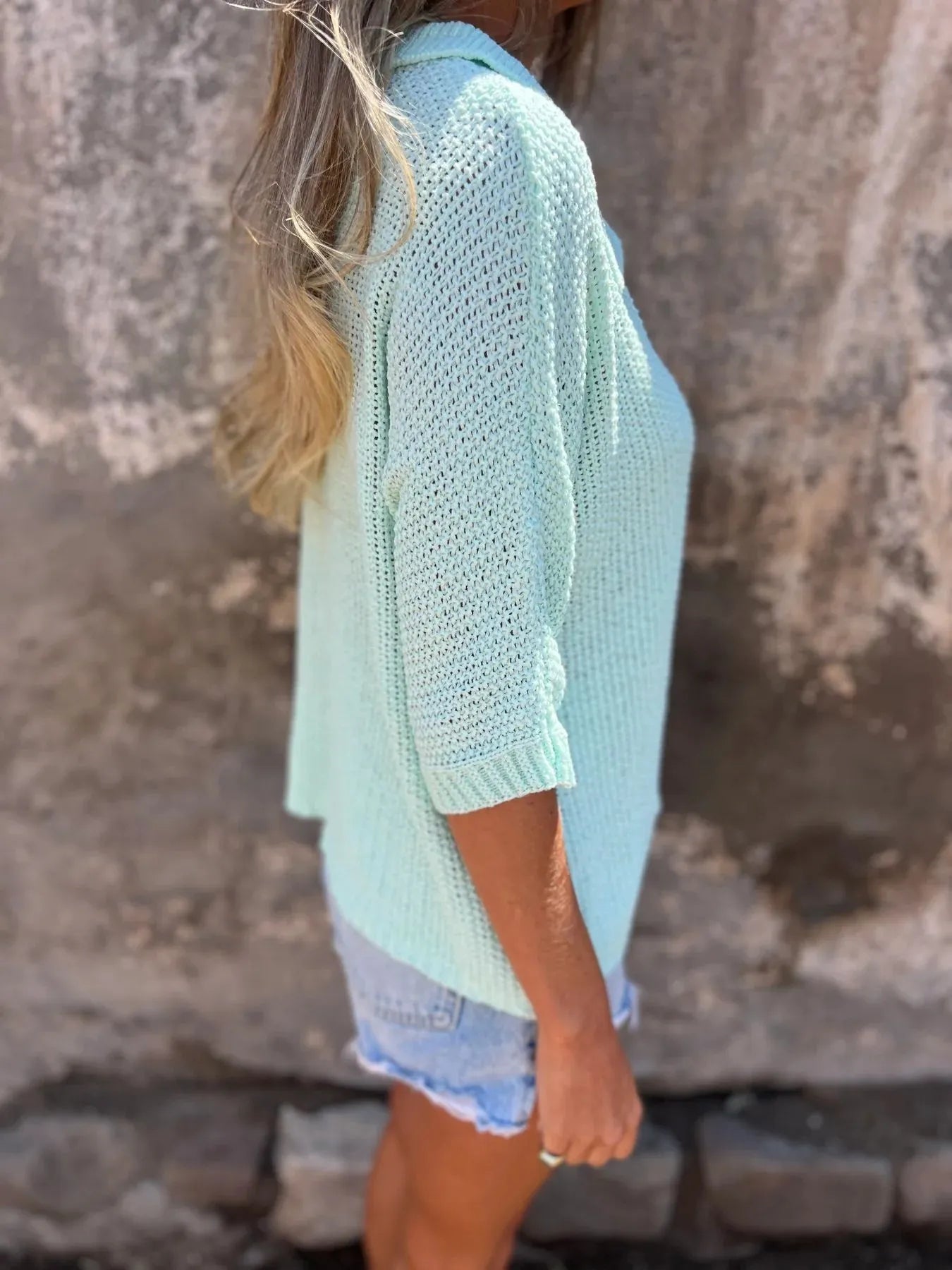 Aurea | Suéter Full Size Johnny Collar Loose Tejido Plus Size