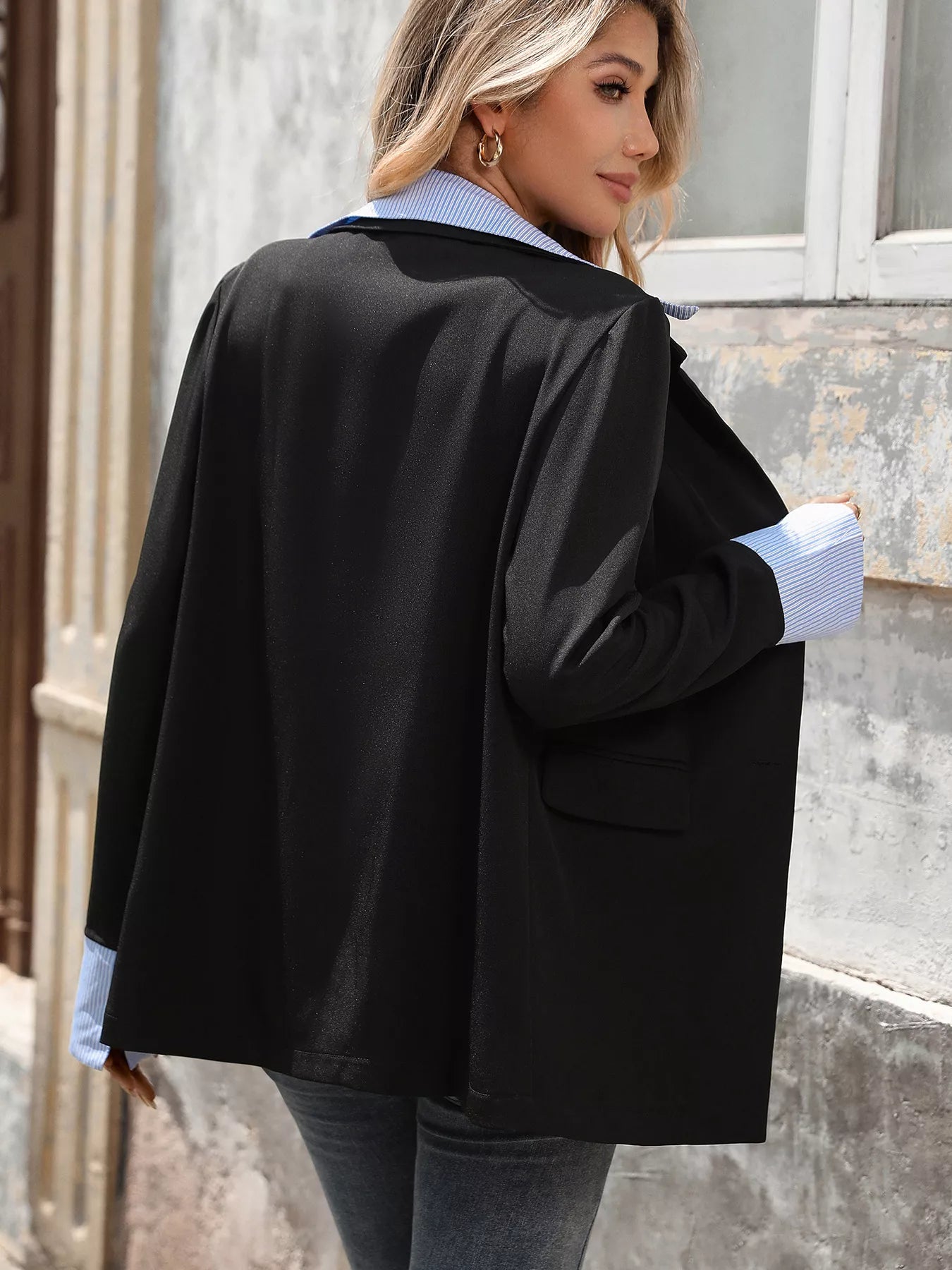 Josefina | Blazer Manga Larga Rayas Efecto Dos Piezas