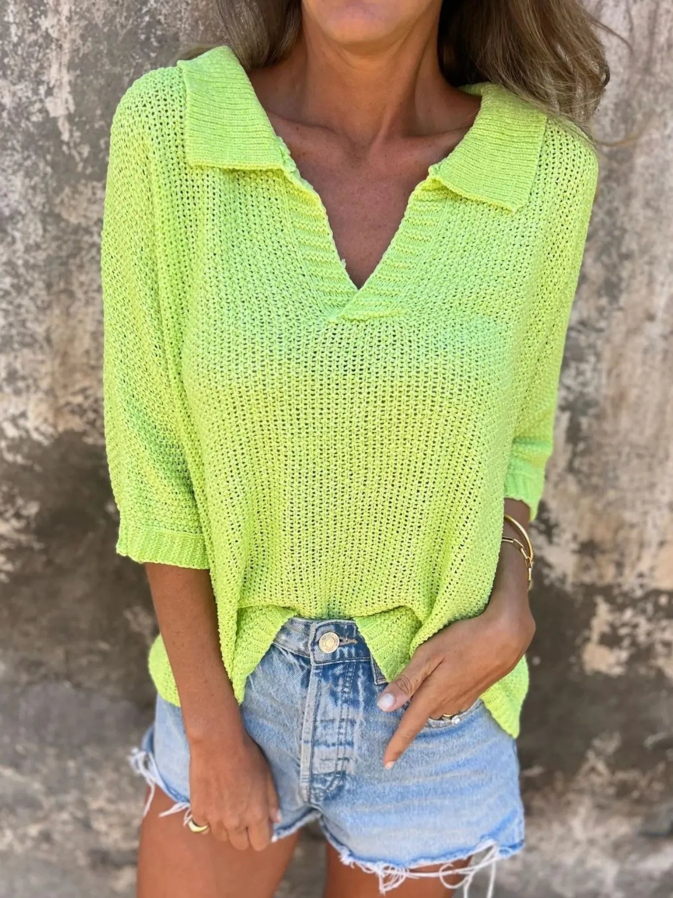 Aurea | Suéter Full Size Johnny Collar Loose Tejido Plus Size