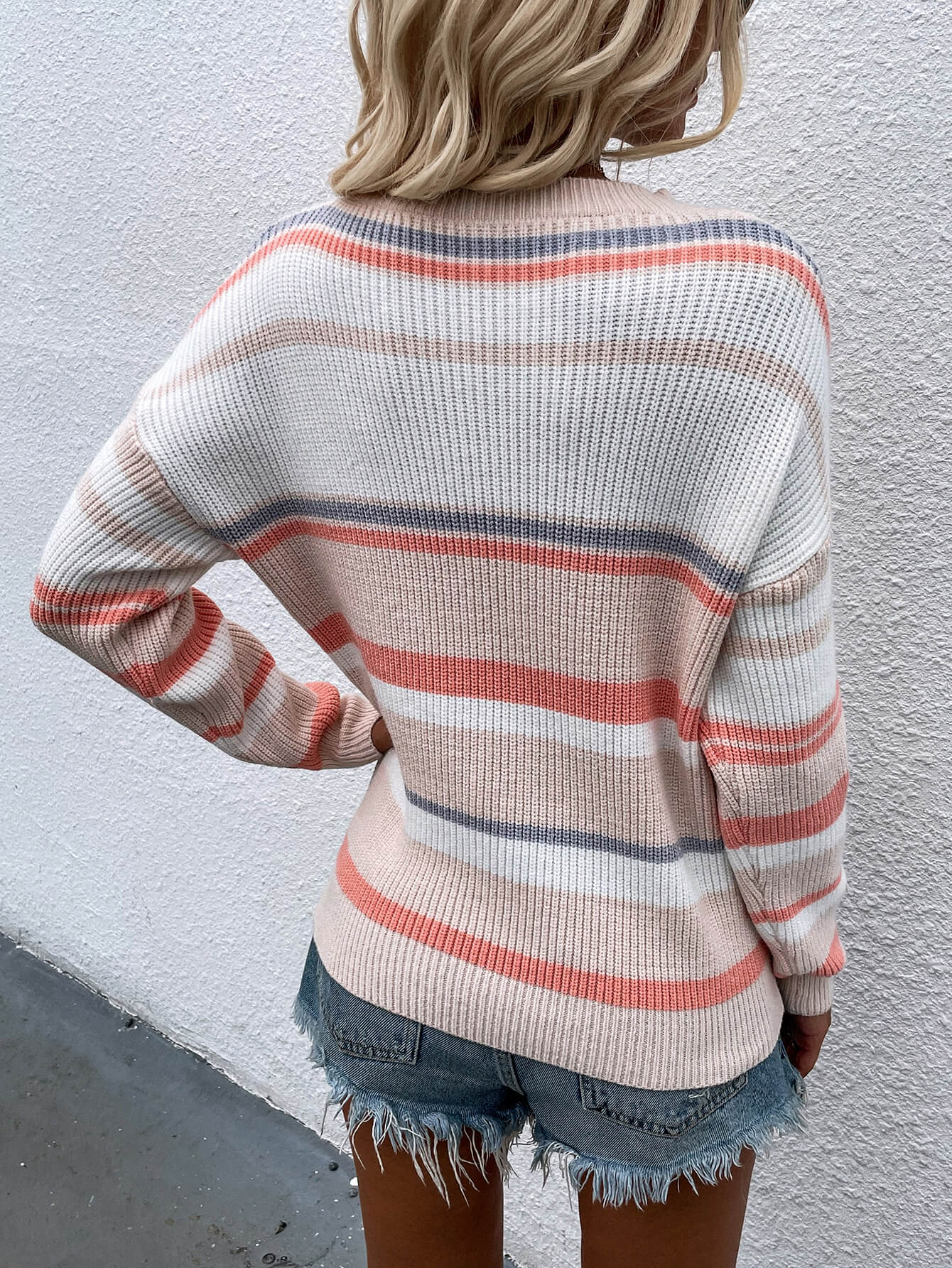 Egle | Suéter Rayas Hombros Caídos Cuello Redondo Pullover