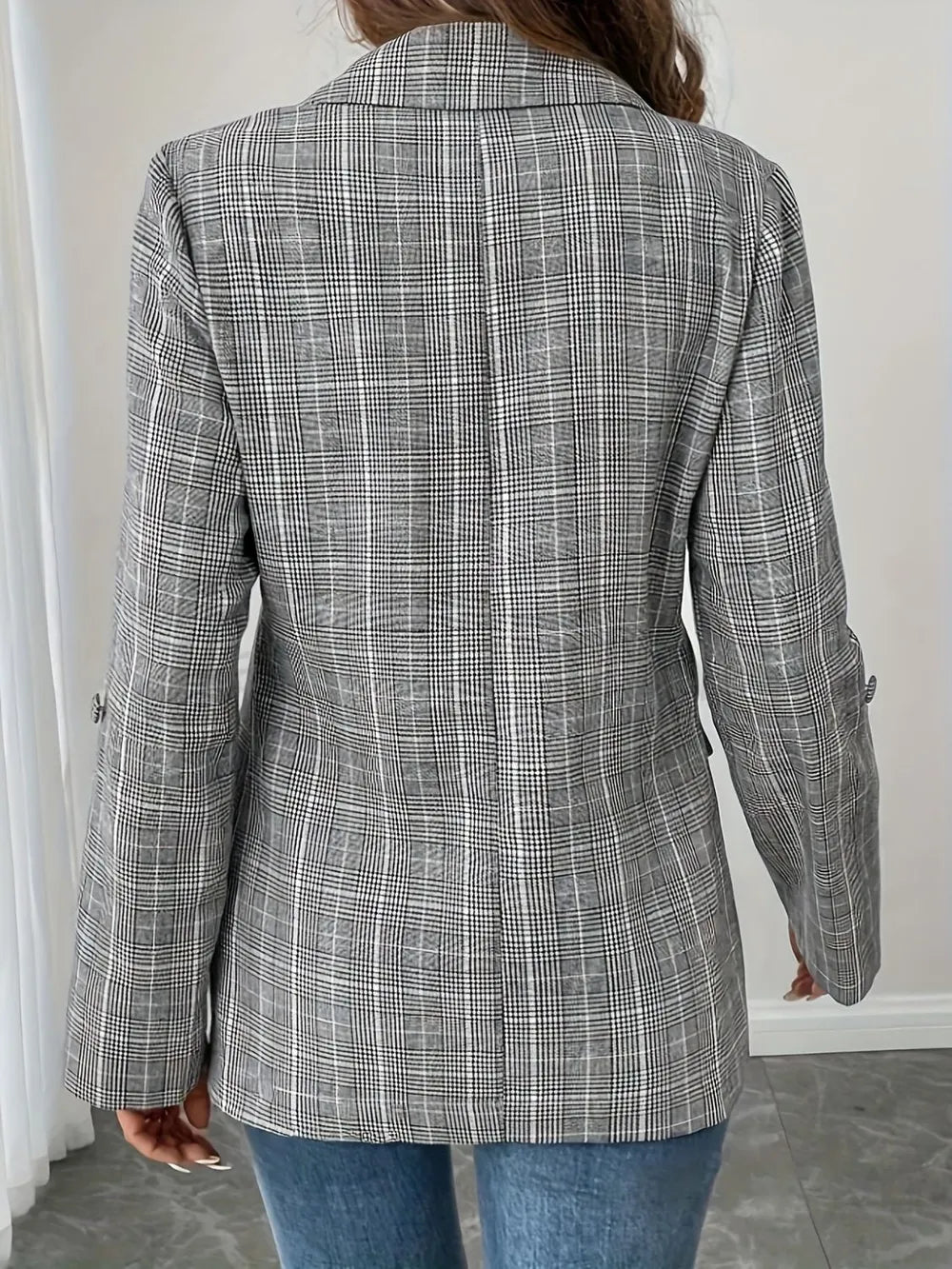 Jimena | Blazer Cuadros Cuello Solapa Un Botonadura