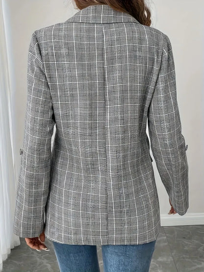 Jimena | Blazer Cuadros Cuello Solapa Un Botonadura