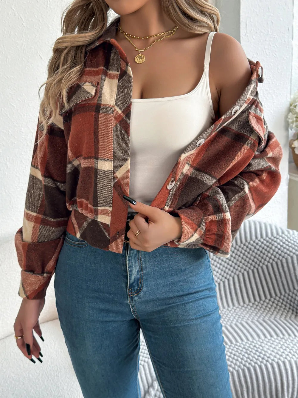 Esmeralda | Chaqueta Cuadros Clásica - Terracota