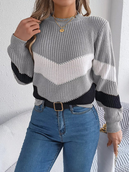 Amaia | Suéter Chevron Stripe Bicolor Cuello Redondo