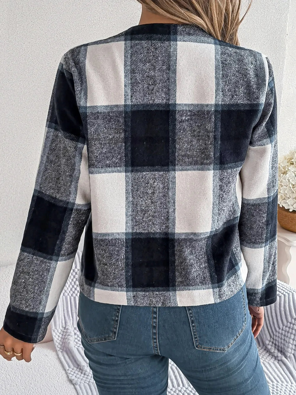 Blanca | Chaqueta Tartán Elegante - Azul Oscuro