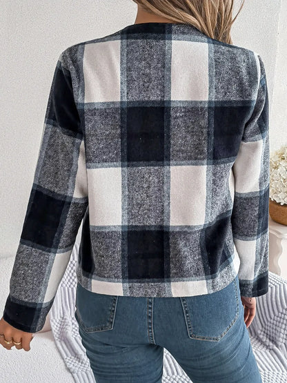 Blanca | Chaqueta Tartán Elegante - Azul Oscuro